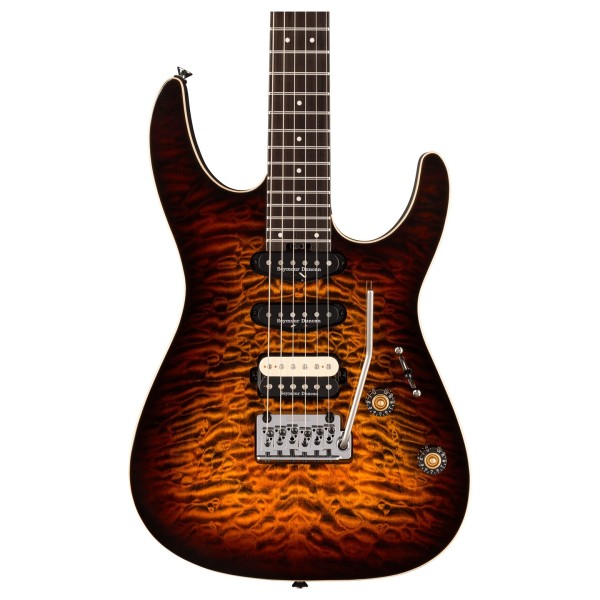 Charvel Pro-Mod Plus Dinky DK24 HSS 2PT EB QM, Ebony Fingerboard, Amber Tiger Eye - body