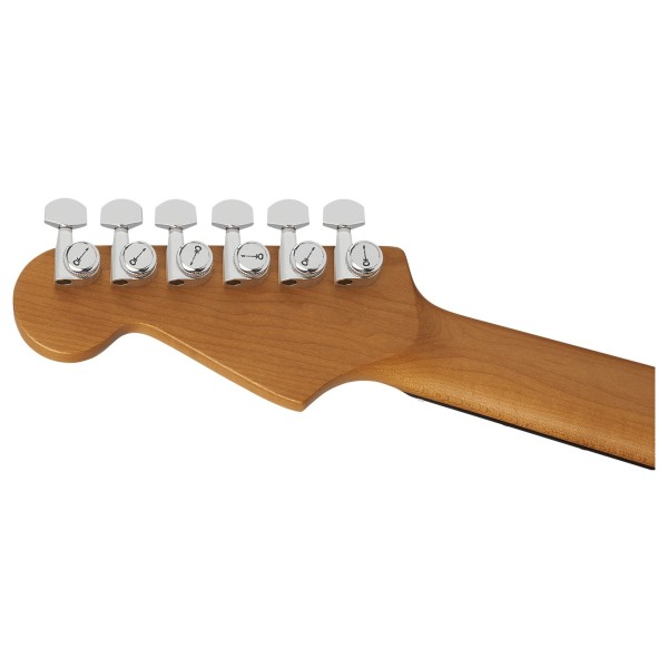 Charvel Pro-Mod Plus Dinky DK24 HSS 2PT EB QM, Ebony Fingerboard, Amber Tiger Eye - back of headstock