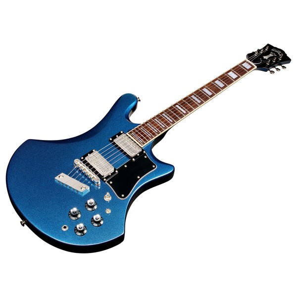 Guild S-300 Deluxe Electric Guitar, Neptune Blue Metallic - angled shot