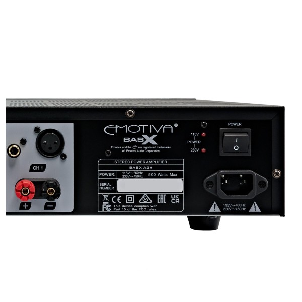 Emotiva BasX A2+ Power Amplifier, Black - rear detail