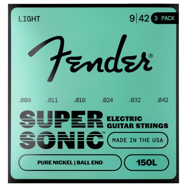 Fender SuperSonic 150L Guitar Strings, Pure Nickel, Ball End, Gauges .009-.042 (3-Pack)