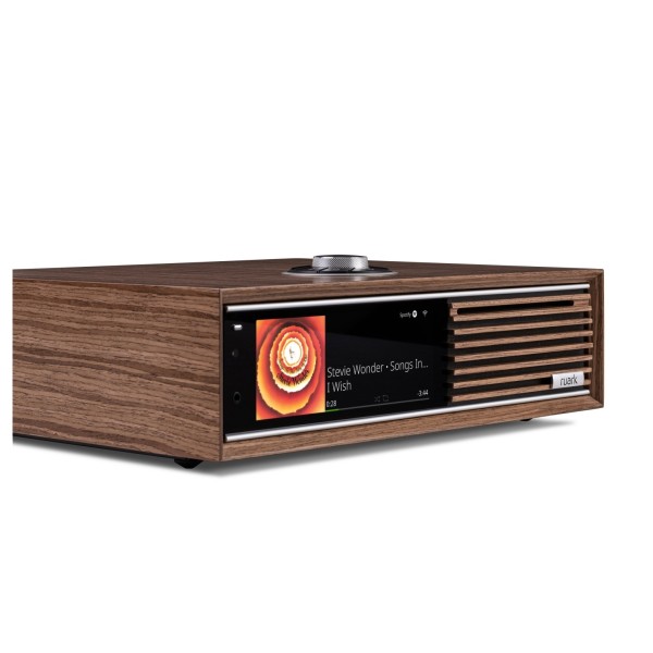 Ruark Audio R710 Music Console All-In-One System, Fused Walnut steep angle 