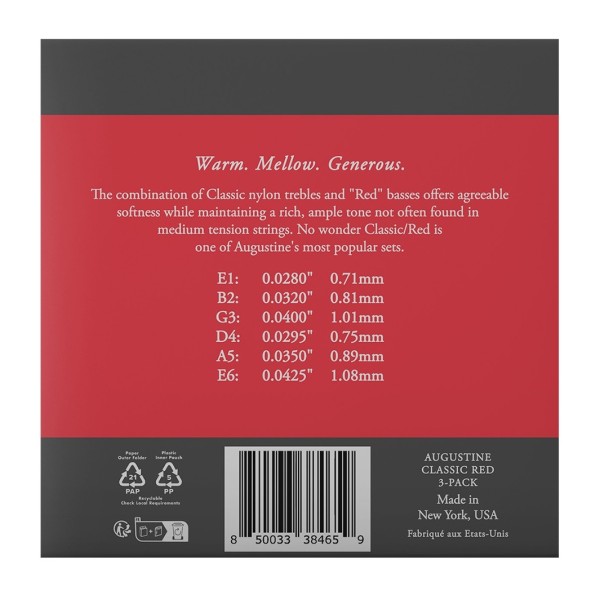 Augustine Red Label Classical Guitar Strings 3-Pack