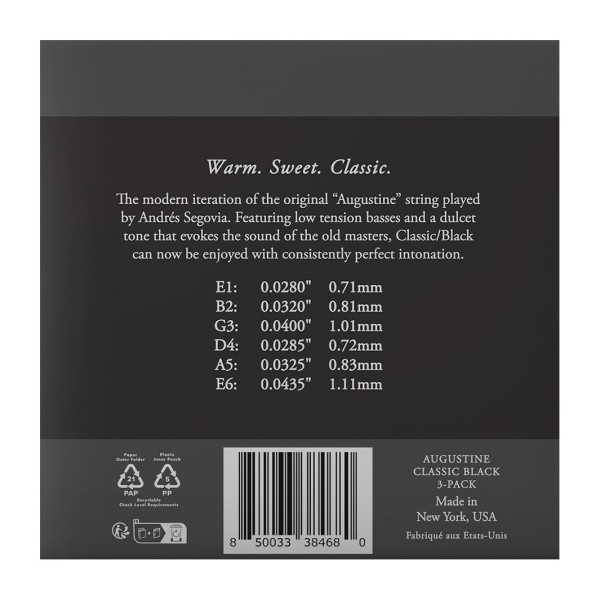 Augustine Black Label Classical Guitar Strings 3-Pack