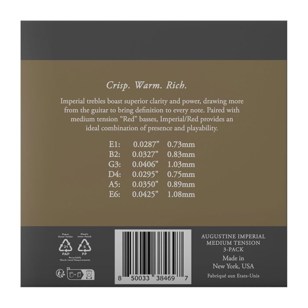 Augustine Imperials Red Classical Guitar Strings 3-Pack