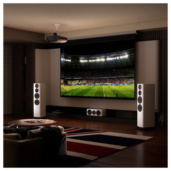 Wharfedale Evo 5.4 Floorstanding Speakers (Pair), White - Lifestyle Image, projector home cinema