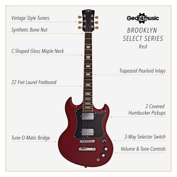 Brooklyn Select Electric Guitar by Gear4music, Red