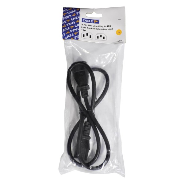Eagle A145GA 3-Pin IEC Extension Lead, 1m - Packaged