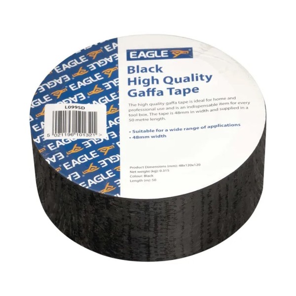 Eagle L099SD High Quality Black Gaffa Tape, 50m