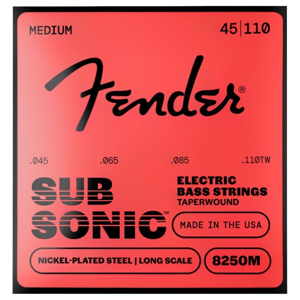 Fender SubSonic 8250M Bass Strings, Taperwound Nickel-Plated Steel, Long Scale, Gauges .045-.110 (4)