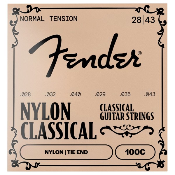 Fender 100C Nylon Classical Acoustic Guitar Strings, Clear/Silver, Tie End, .028-.043 Gauges