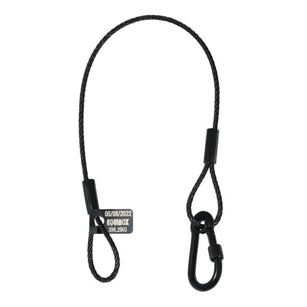 Equinox 25kg Black Stainless Steel Safety Wire with Screw Gate Carabiner, 35cm
