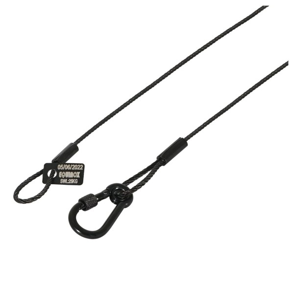 Equinox 25kg Black Stainless Steel Safety Wire with Screw Gate Carabiner, 35cm - Safety Tag