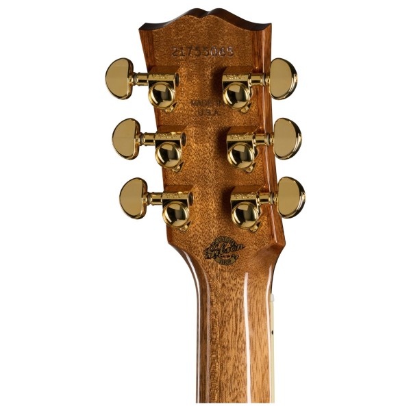 Gibson Custom Hummingbird Elegant Koa, Honey Burst - back of headstock