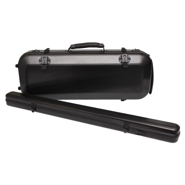 GSJ Compact Polycarbonate Violin Case with Detachable Bow Case, Black Weave 1