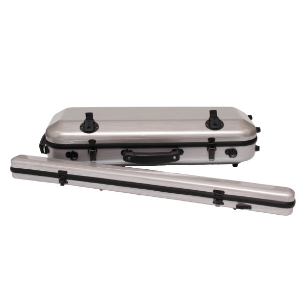GSJ Compact Polycarbonate Violin Case with Detachable Bow Case, Brushed Silver 1