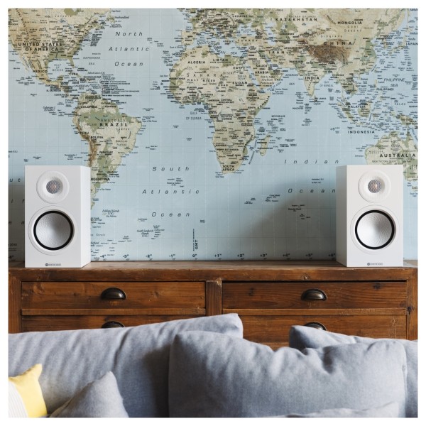 Monitor Audio Silver 50 8G Bookshelf Speakers (Pair), Satin White -lifestyle 