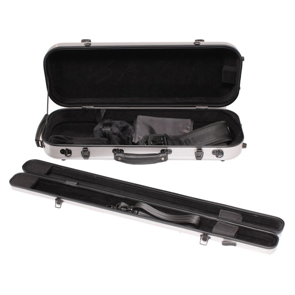 GSJ Compact Polycarbonate Violin Case with Detachable Bow Case, Brushed Silver 3
