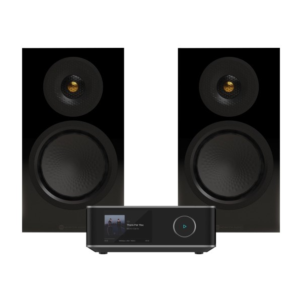 WiiM Amp Ultra Amplifier and Monitor Audio Silver 50 8G Speakers Hi-Fi Bundle, Gloss Black - mai n