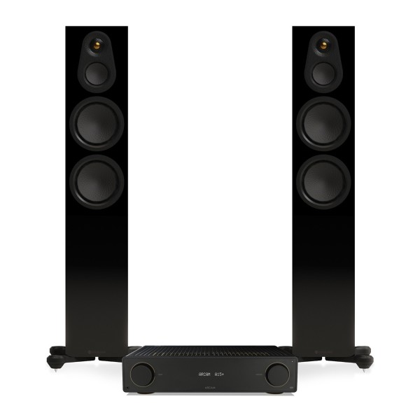 Arcam A15+ Amplifier and Monitor Audio Silver 300 8G Speakers Hi-Fi Bundle, Gloss Black - main 