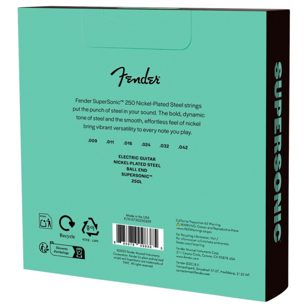 Fender SuperSonic 250L Guitar Strings, Nickel-Plated Steel, Ball End, Gauges .009-.042 (3-Pack) - Back