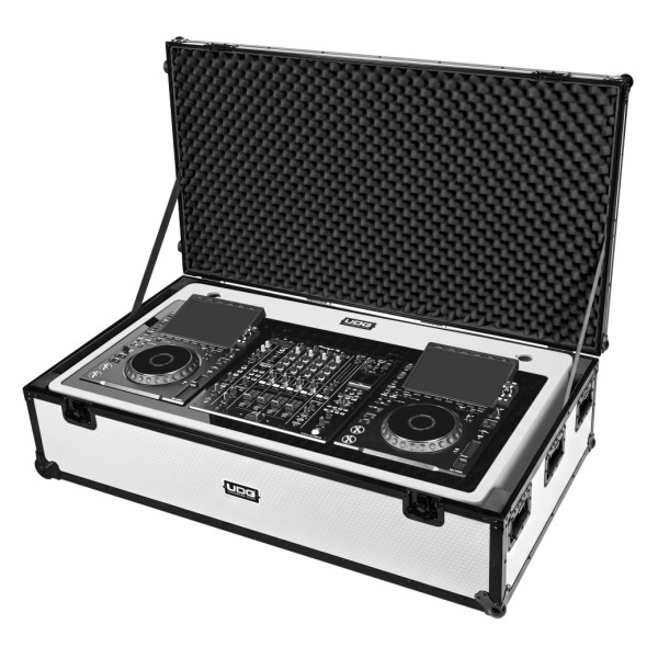 UDG Ultimate DJ Podium Flightcase, White - Open (Media Player and Mixer Not Included)