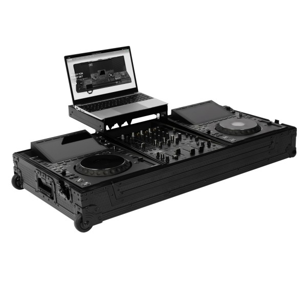UDG Ultimate Flight Case Set AlphaTheta CDJ-3000X/DJM-V5, Black - Angled Open 2 (CDJs and Mixer Not Included)