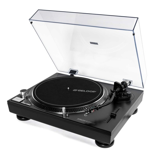 Reloop Turntable RP-2000 MK4, Black - Angled with Cover