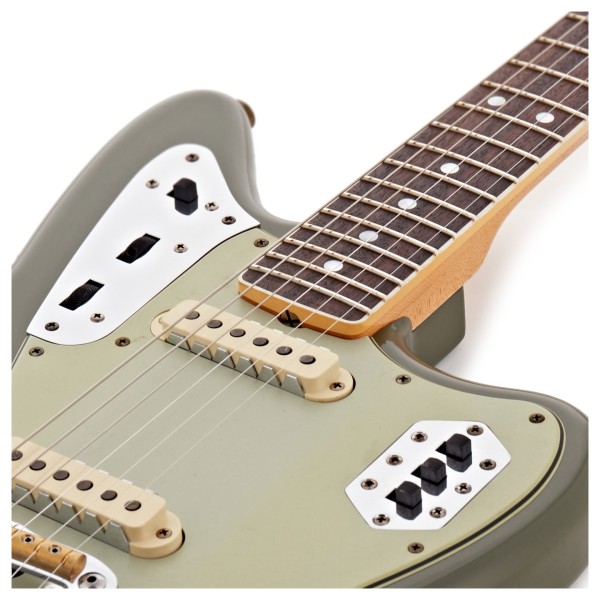 Fender Custom Shop 1965 Jaguar Journeyman Relic 3A RW, Super Faded Olive Green Metallic - upper frets