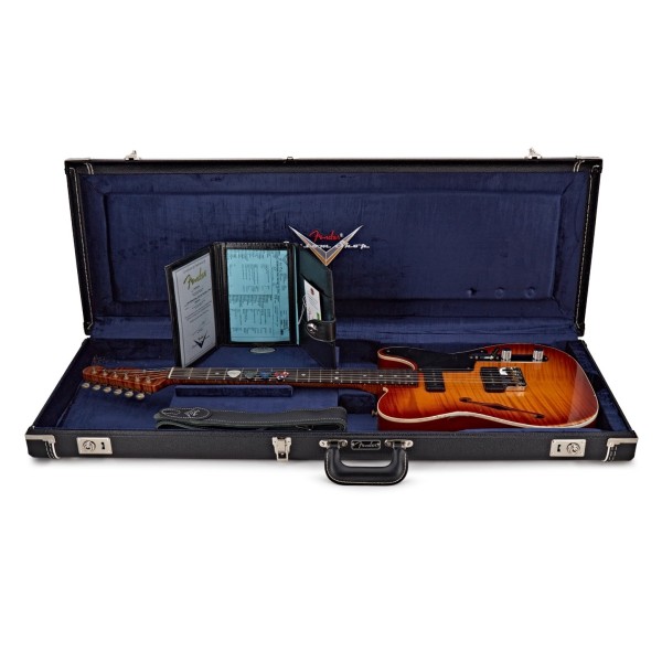Fender Custom Shop Artisan Dual P90 Flame Maple Top Tele Relic 3A RW, Aged Tobacco Sunburst - guitar in case