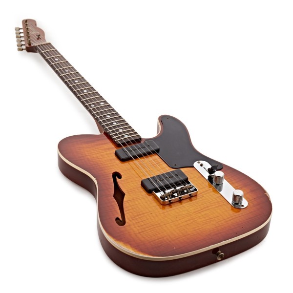 Fender Custom Shop Artisan Dual P90 Flame Maple Top Tele Relic 3A RW, Aged Tobacco Sunburst - angled shot