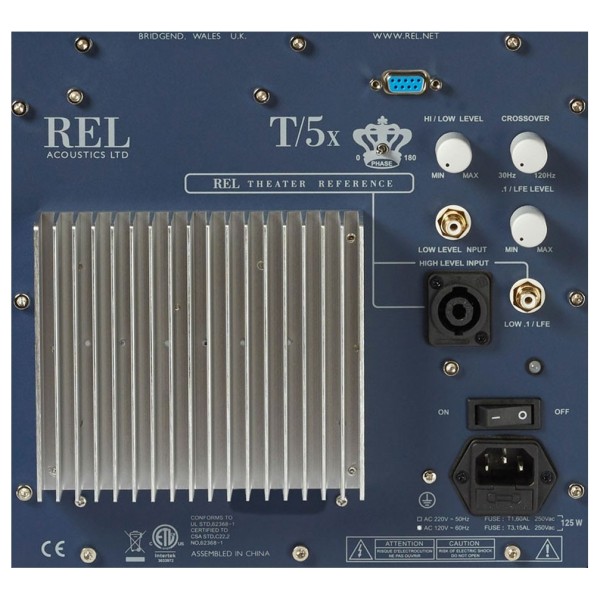 REL T5X Subwoofer, Gloss White - Rear Panel Detail