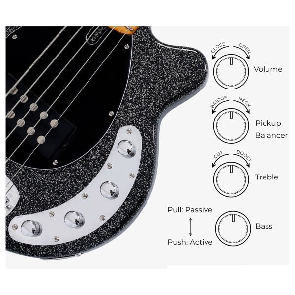 Sire Marcus Miller Z3 5 String Bass, Sparkle Black - control layout