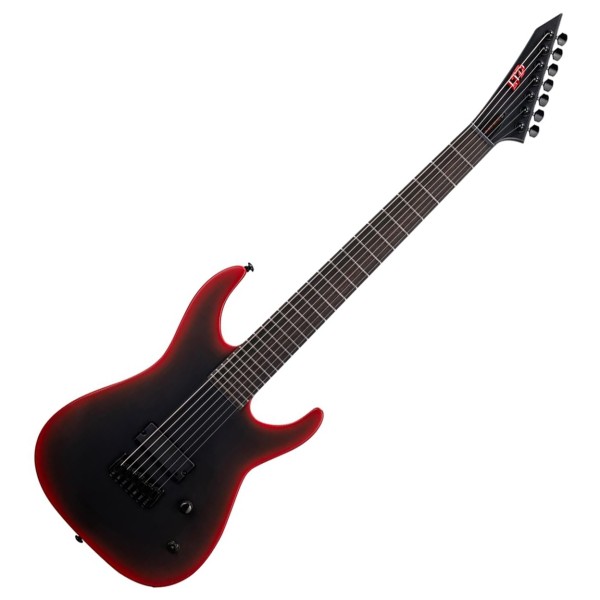 ESP LTD M-7 Baritone Black Metal II, Black Red Burst Satin