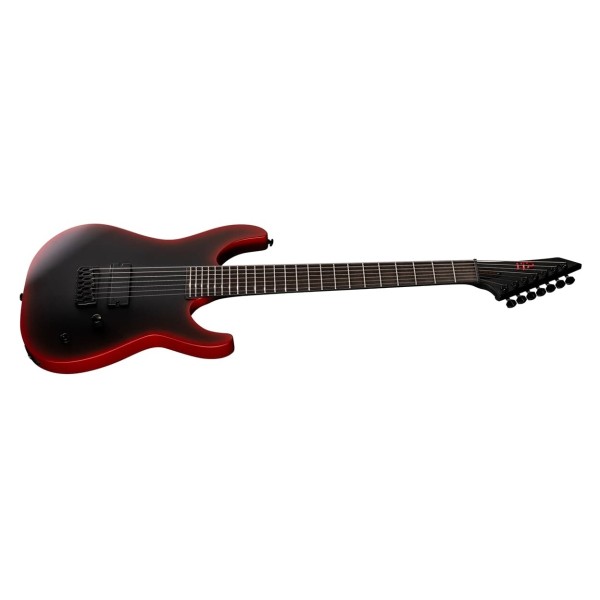 ESP LTD M-7 Baritone Black Metal II, Black Red Burst Satin - angled shot