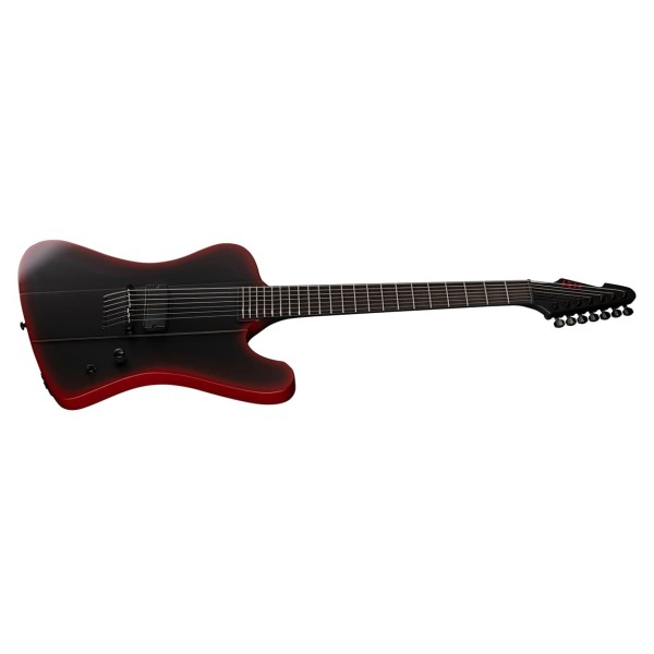 ESP LTD Phoenix-7 Baritone Black Metal II, Black Red Burst Satin - angled shot