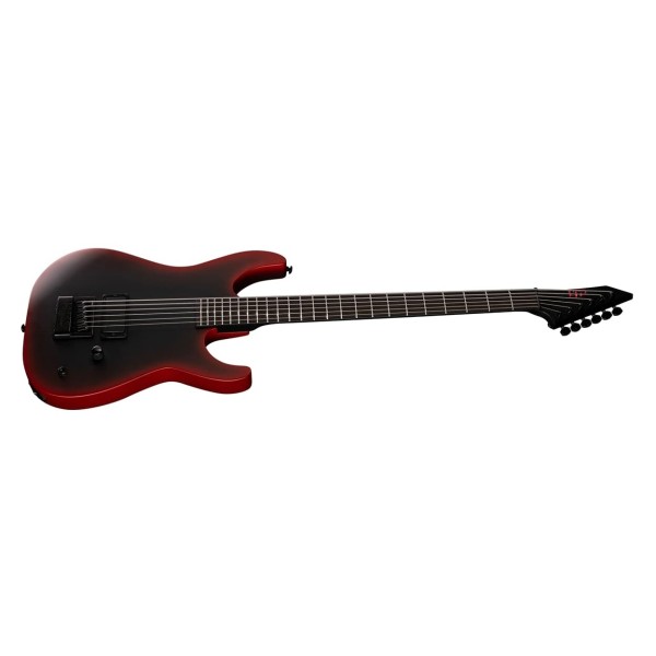 ESP LTD M-6 Baritone Evertune Black Metal II, Black Red Burst Satin - angled shot