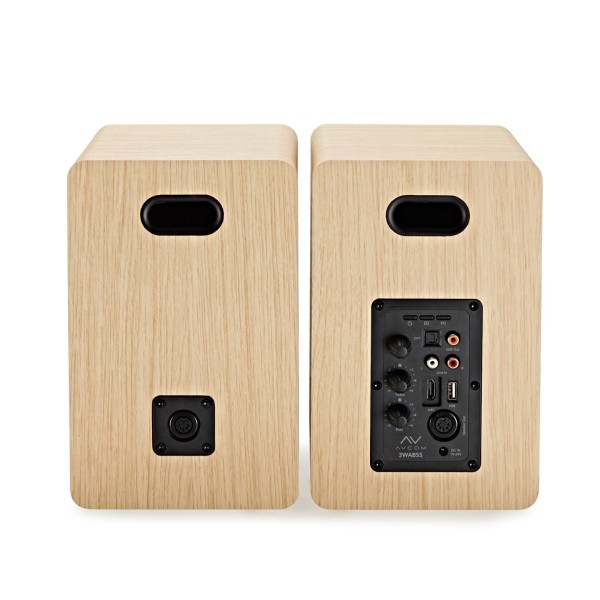 AVCOM 3-Way Active Bookshelf Speaker Pair, Oak