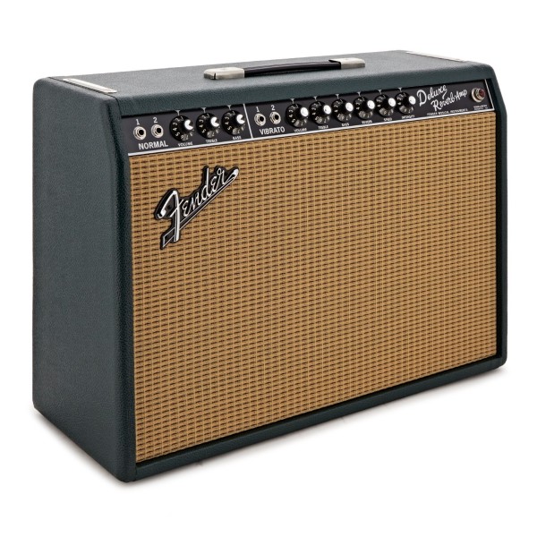 Fender FSR 65 Deluxe Reverb, British Racing Green, Eminence GA-SC64 speaker - angled shot