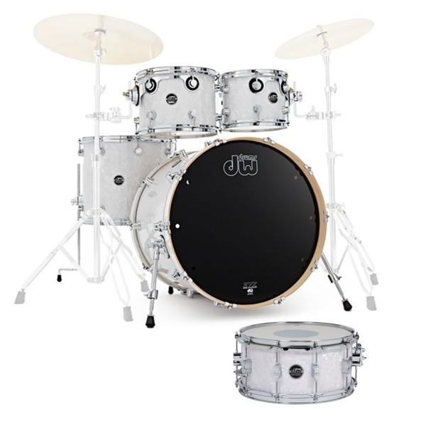 DW Drums Performance Series 5 Piece Shell Pack w/Snare, White Marine
