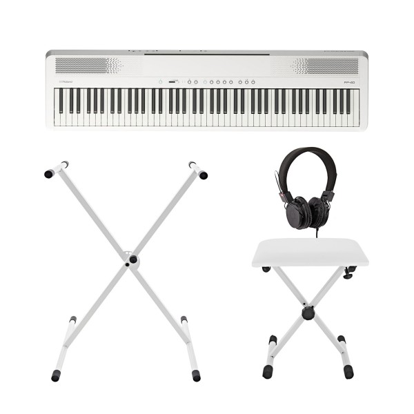 Roland FP-40 Digital Piano with Stand, Stool and Headphones, White BOM