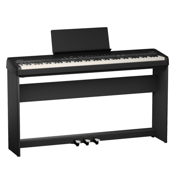 Roland FP-40 Digital Piano with Wood Frame Stand and Triple Pedal Unit, Black With Stand