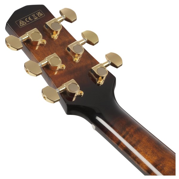 Ibanez AAD361CE-TKR, Trans Black High Gloss / Bourbon Burst High Gloss - back of headstock