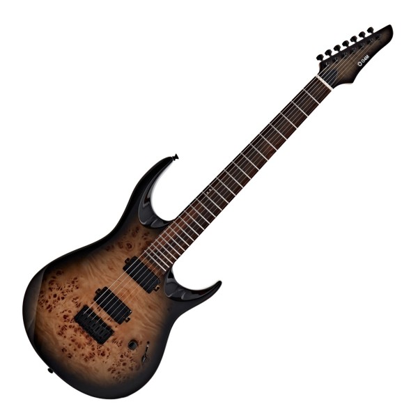 G4M 529 Electric Guitar, 7-String, Black Burl Burst