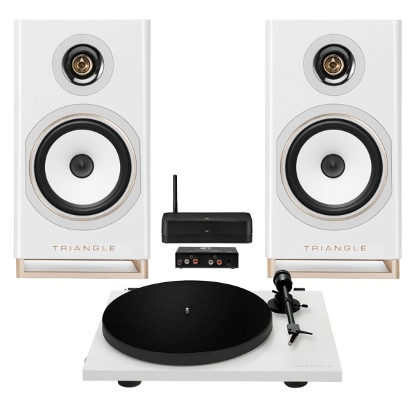 Triangle Capella Speakers and Lunar 1 Turntable Hi-Fi Bundle, Space White