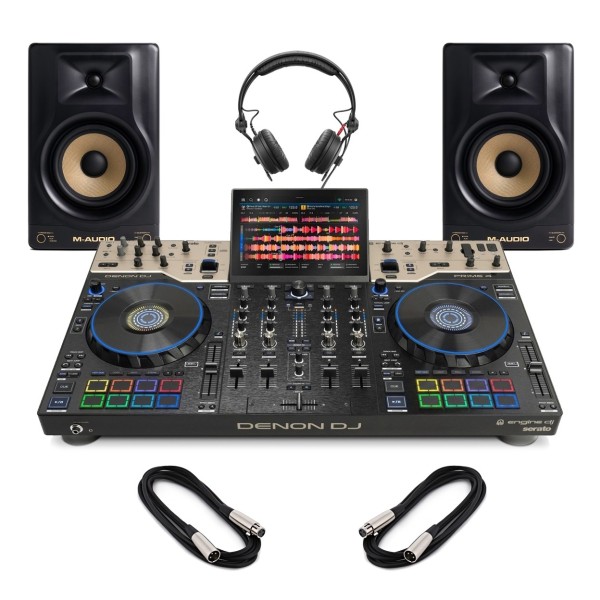 Denon DJ Prime 4 G2, M-Audio Forty Sixty Speakers and Sennheiser HD25 Headphone Bundle - Full Package