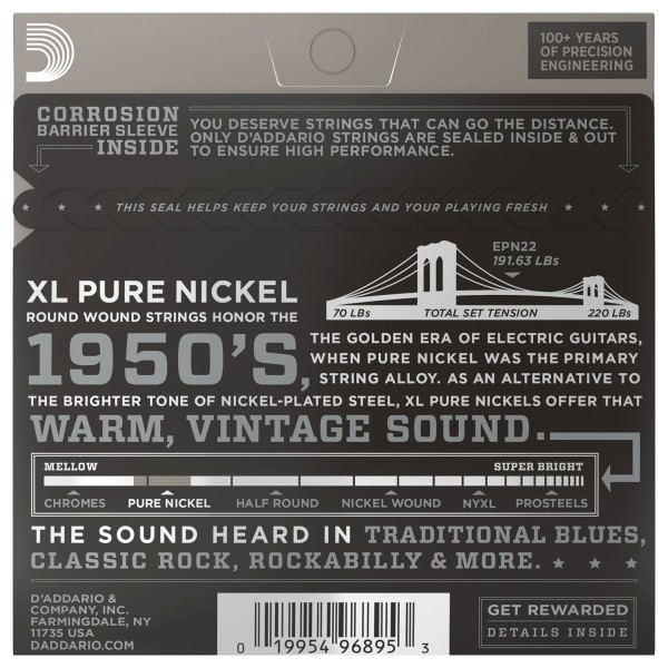 D'Addario EPN22 XL Pure Nickel Electric Guitar Strings, 13-56 - back
