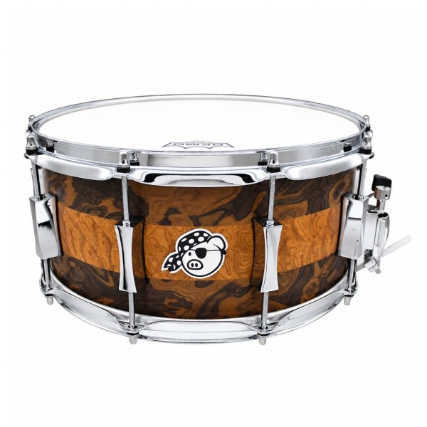 Pork Pie 14" x 6.5" "Macchiato" 8-Ply Maple Snare Drum, Burled Walnut / Sapelle Stripe Finish