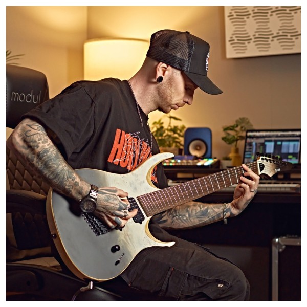 G4M 529 Fanned Fret 7-String Electric Guitar, White Fade
