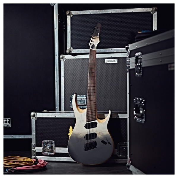 G4M 529 Fanned Fret 7-String Electric Guitar, White Fade